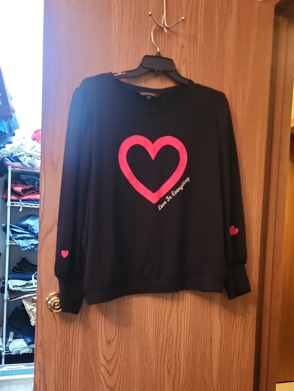 Black Heart-Print Long Sleeve Top - Pink Heart Accent